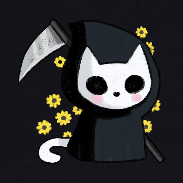 Grim reaper cat with flowers by Mayarart